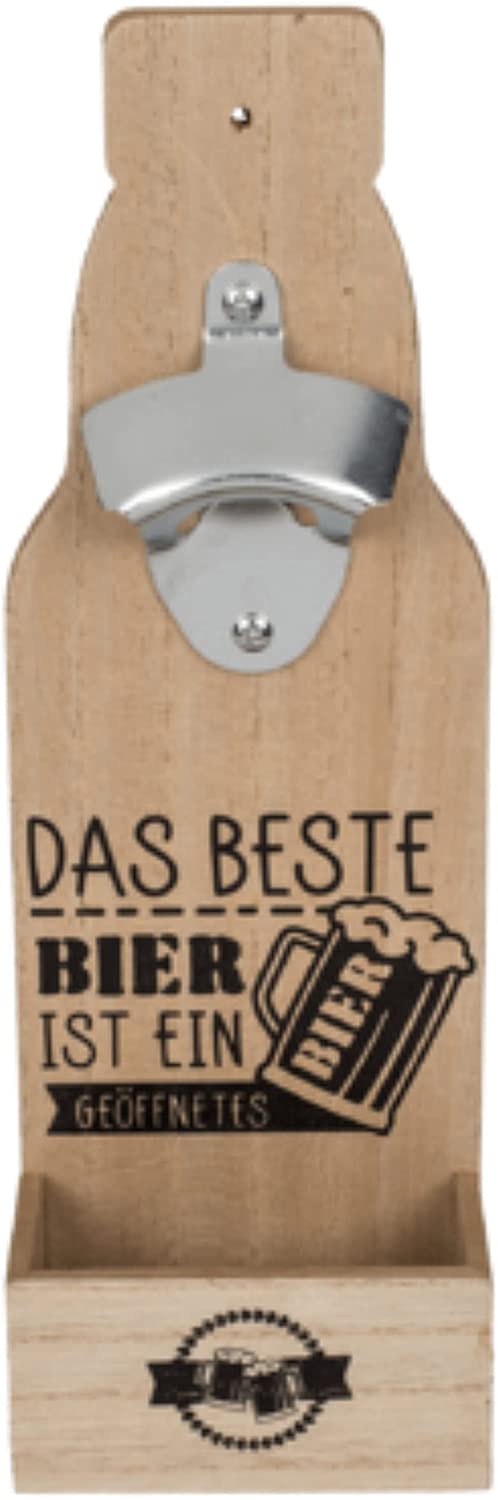 Flaschenöffner Kapselheber Bierhobel aus Metall auf Holzbrett